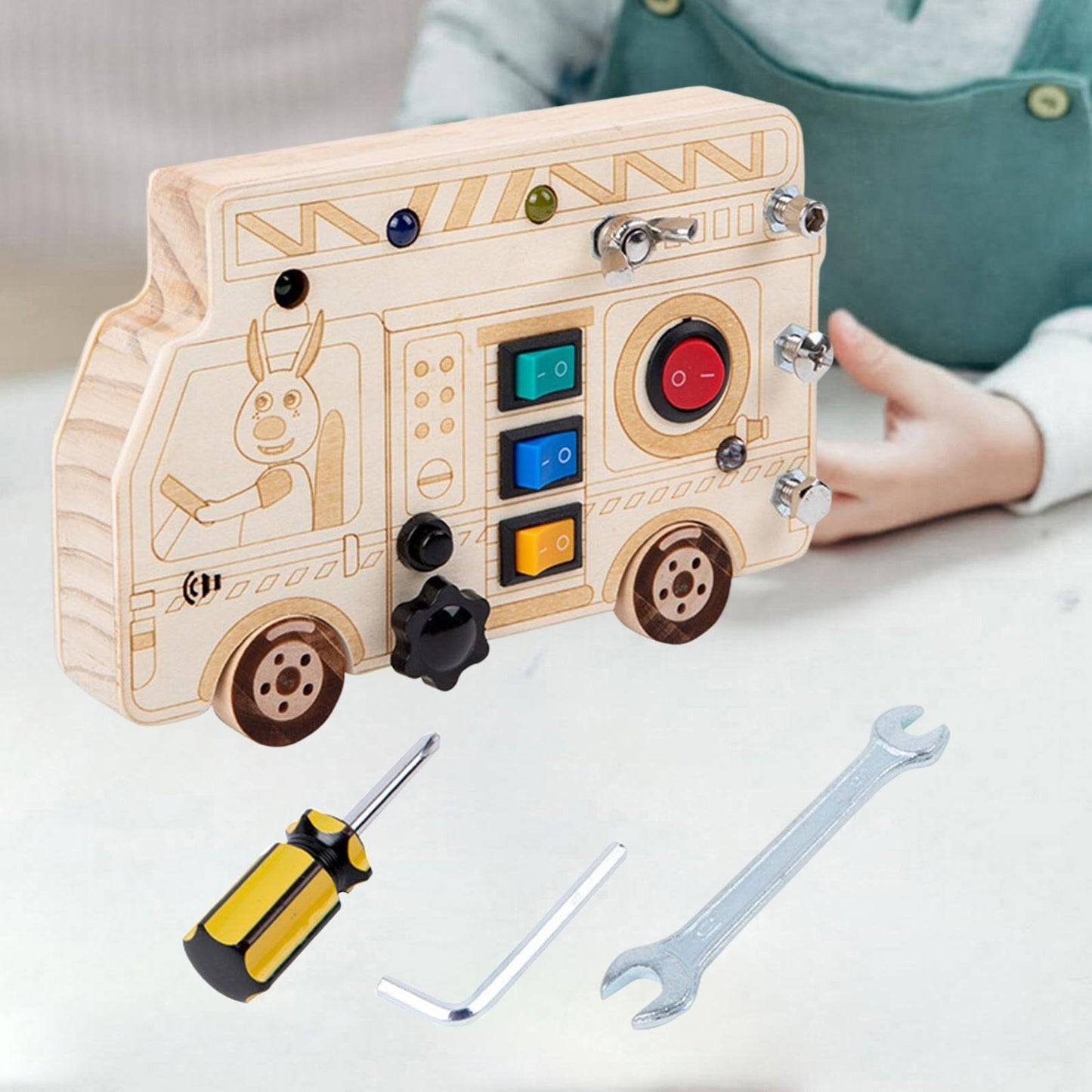 Tableau Montessori - BusyBoardCircuit™ - Camion de pompier - Developpement Bebe
